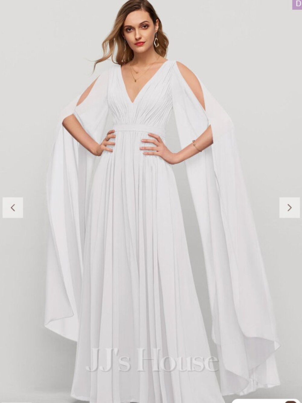 JJ's House Naoma Tahiti White Cape Chiffon Maxi Dress, evening gown wedding dres